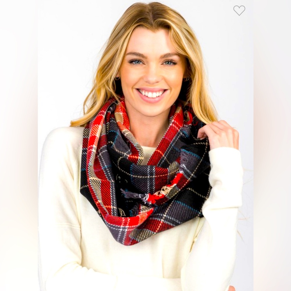 Flannel frayed edge blanket scarf